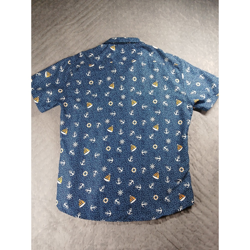 BC Collection Nautical Button Down Shirt Mens 2XL XXL Blue Anchor Ship Wheel - Picture 8 of 8